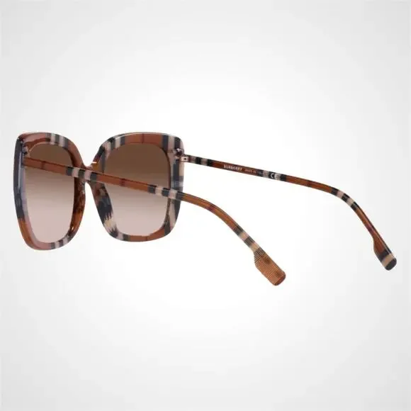 New Burberry Sunglasses Brown Check Square Frames Gradient Lens w/ Case BURBERRY